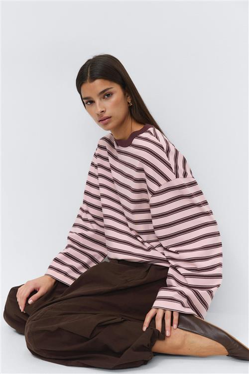 Gina Tricot - Stripe long sleeve tee - Langærmede toppe - Lyserød - L - Dame