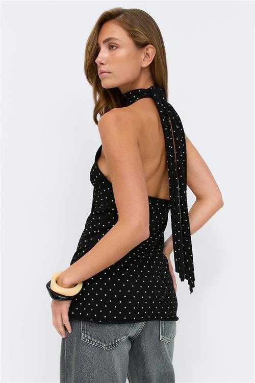 Gina Tricot - Polka dot knitted top - Halterneck-toppe - Sort - XL - Dame