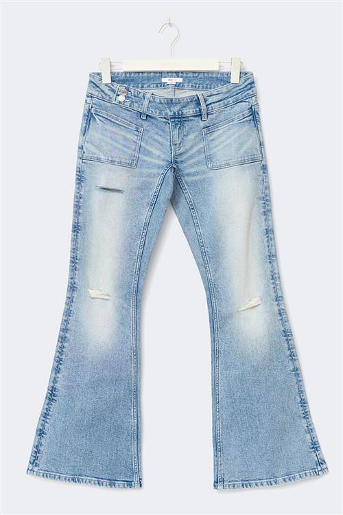 Gina Tricot - 14+ pleated flare jeans petite - flare jeans - Blå - S - Dame