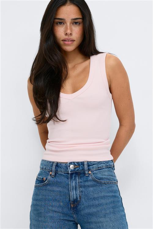 Gina Tricot - Tight v-neck rib tank - Toppe uden ærmer - Lyserød - L - Dame
