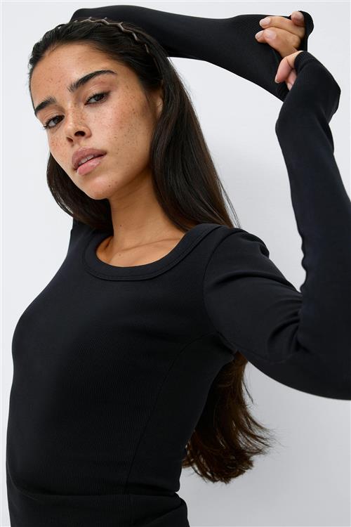 Gina Tricot - Super stretch scoop neck top - Langærmede toppe - Sort - XS - Dame