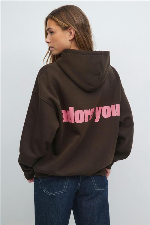 Gina Tricot - Oversized print hoodie - hoodies - Brun - XS - Dame