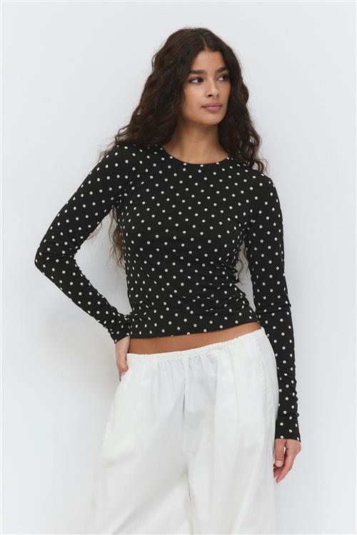 Gina Tricot - Dot top - Langærmede toppe - Sort - XS - Dame