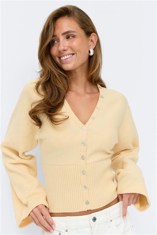 Gina Tricot - Fitted waist knitted cardigan - Cardigans - Gul - L - Dame