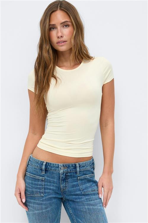 Gina Tricot - Slim fit top - t-shirts - Gul - XXS - Dame