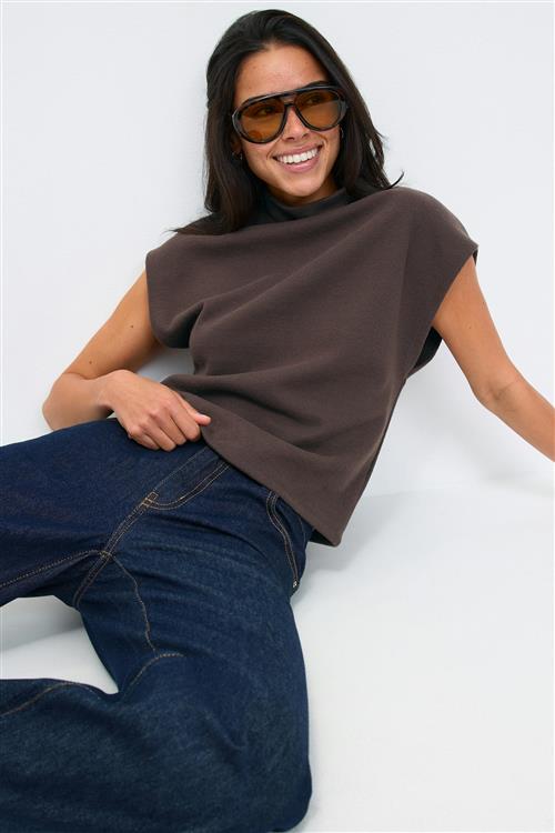Gina Tricot - Soft funnel neck top - Toppe - Brun - S - Dame