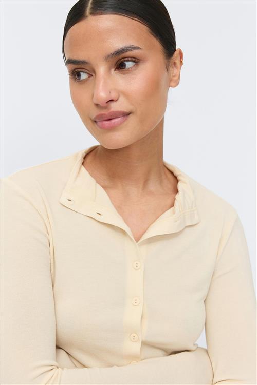 Gina Tricot - Button down funnel neck top - Langærmede toppe - Gul - L - Dame