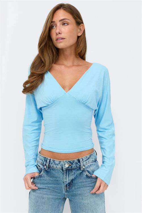 Gina Tricot - V-neck top - Langærmede toppe - Blå - S - Dame