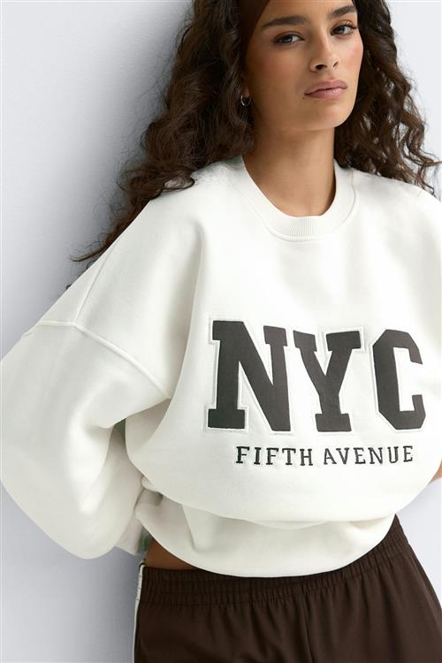 Gina Tricot - Oversized printed sweater - Collegetrøjer - Hvid - L - Dame