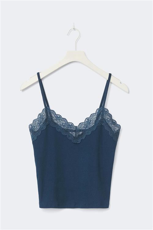 Gina Tricot - 14+ lace detail tank top - Toppe - Blå - XS - Dame