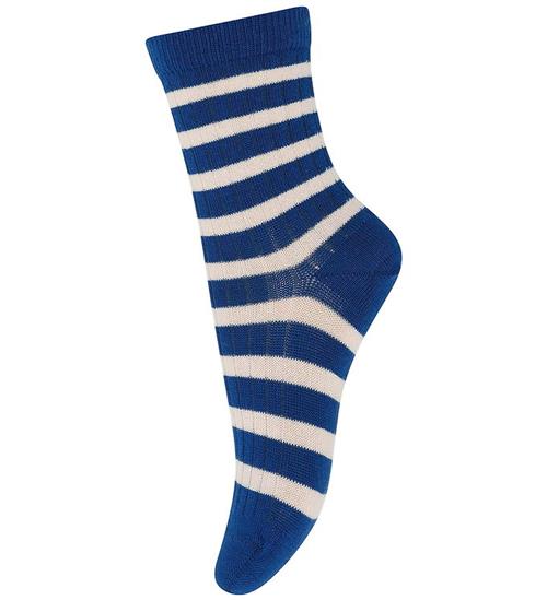 MP Strømper - Rib - Eli - True Blue m. Striber