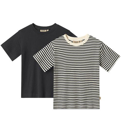 Wheat T-shirt - Rib - 2-pak - Fabian - Navy Rib Stripe