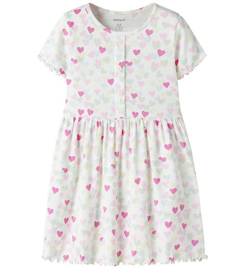 Name It Kjole - Rib - NmfVemia - Cloud Dancer/Random Heart