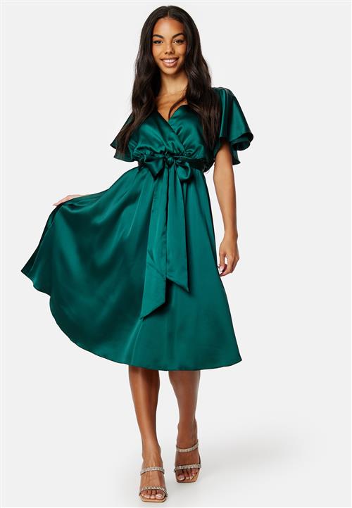 Goddiva Flutter Sleeve Satin Midi Dress