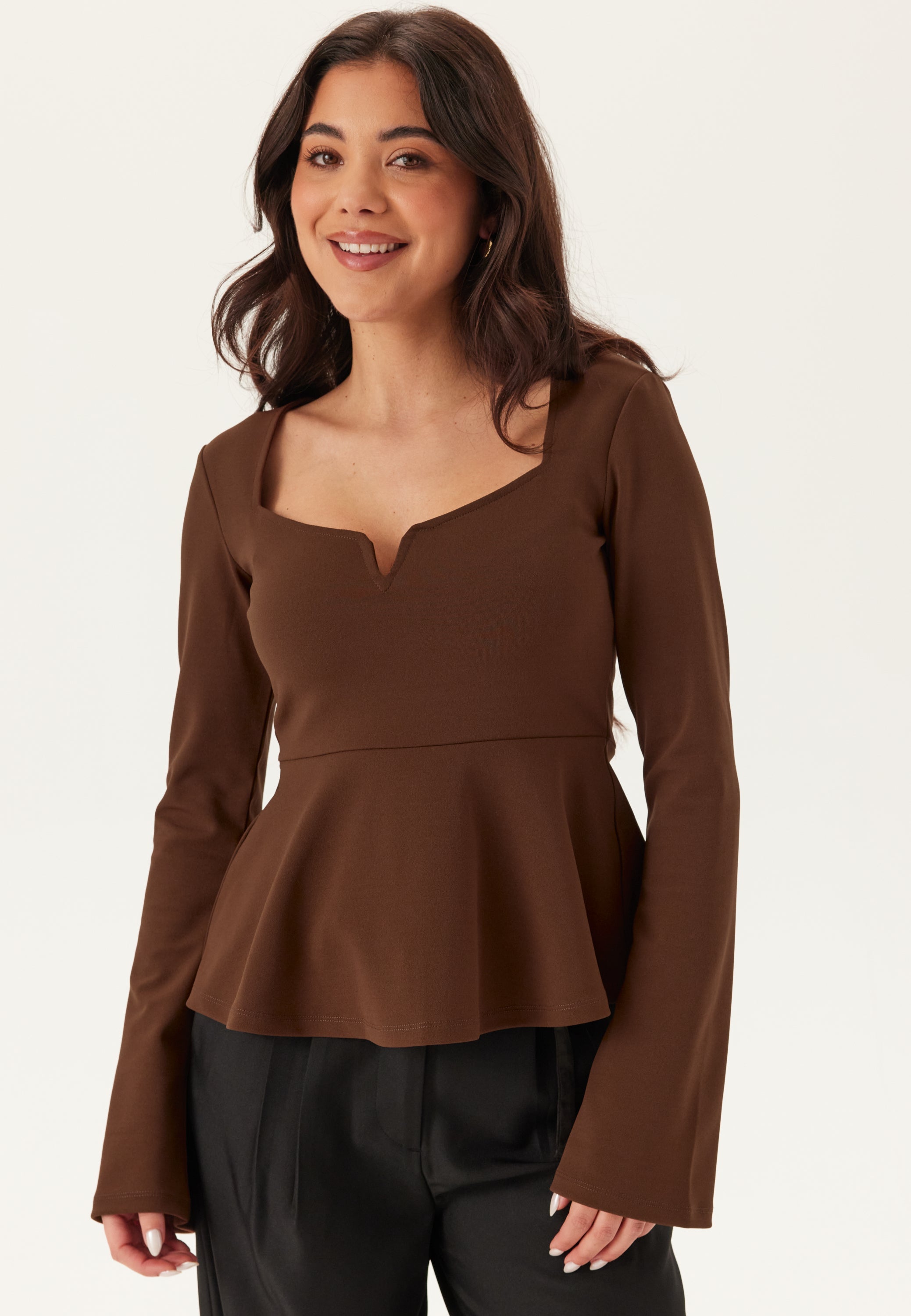 BUBBLEROOM Long Sleeve Peplum Top