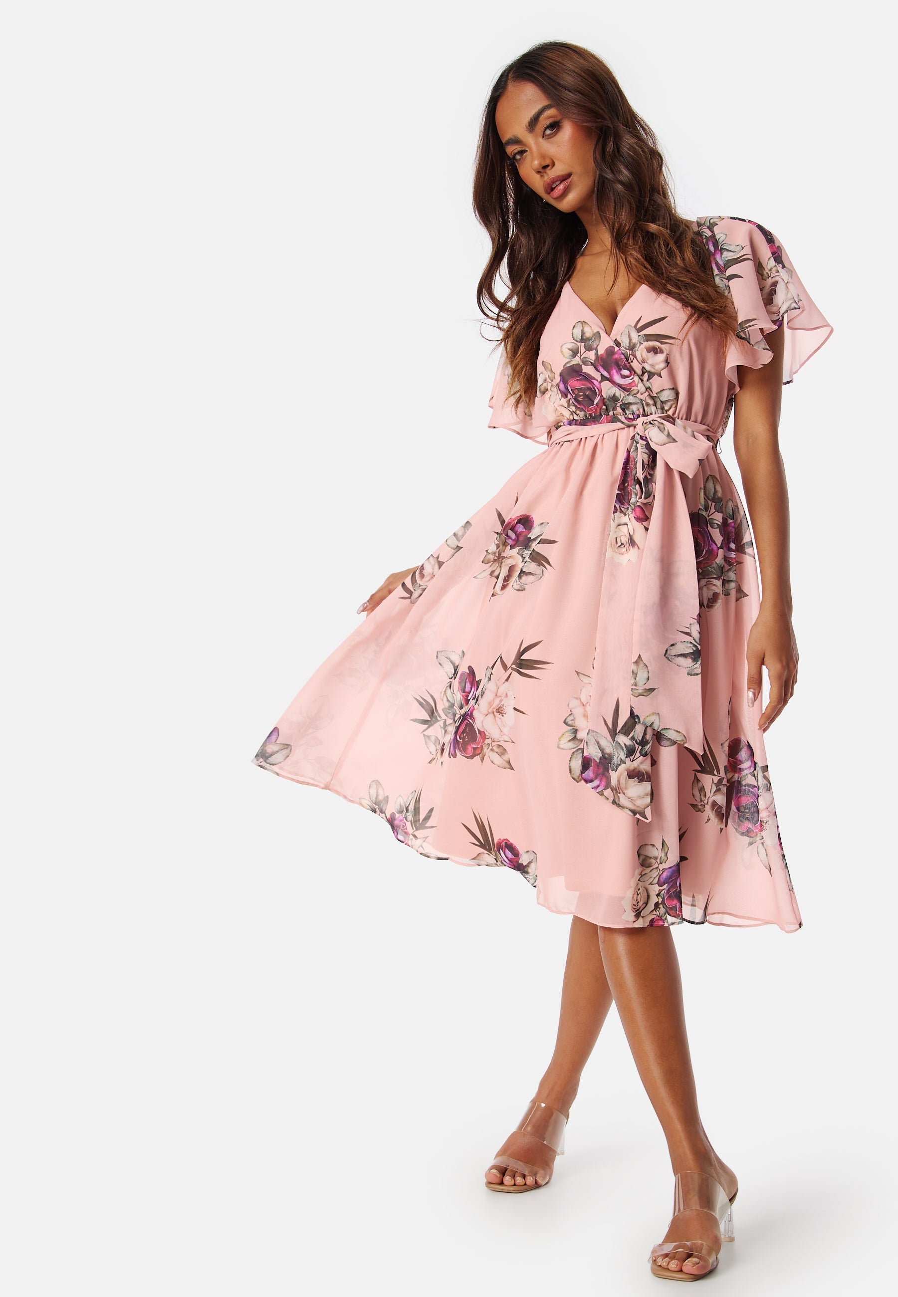 Goddiva Flutter Floral Midi Dress