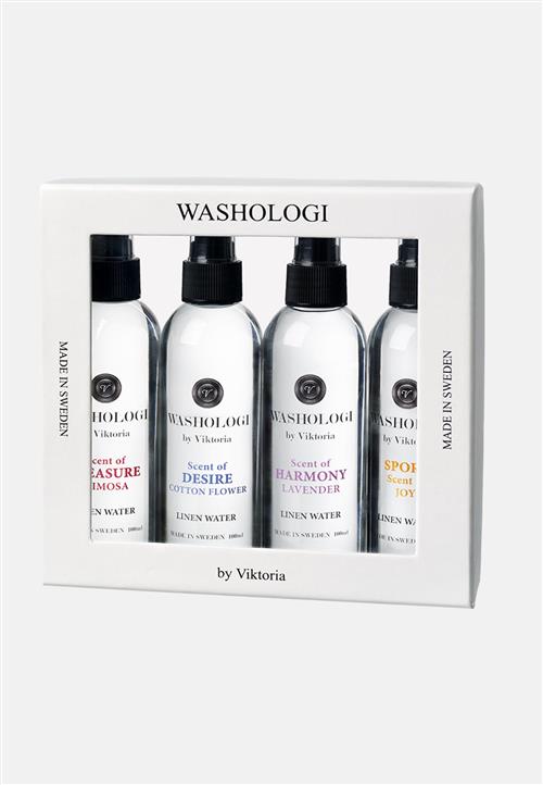Washologi Linen Water Giftbox: Desire, Harmony, Pleasure & Sport 4x100ml