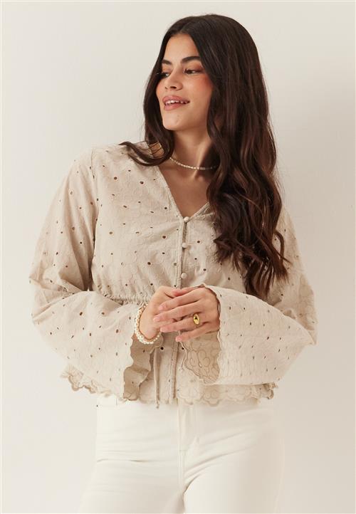 Pieces Pcarmorine Ls Embroderi Top