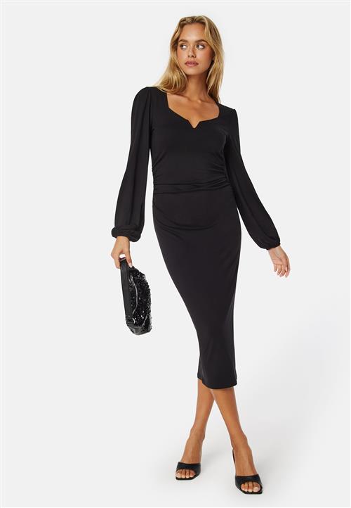 BUBBLEROOM Square V-neck puff sleeve midi dress