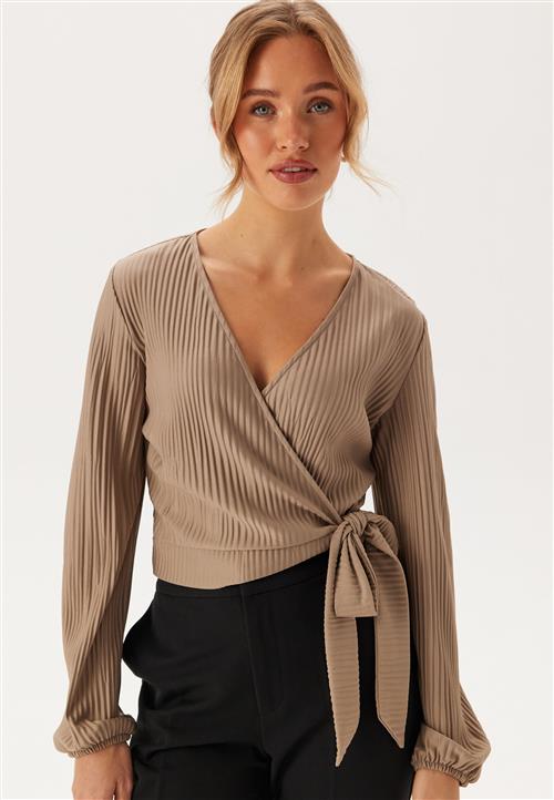 BUBBLEROOM Pleated Long Sleeve Wrap Top