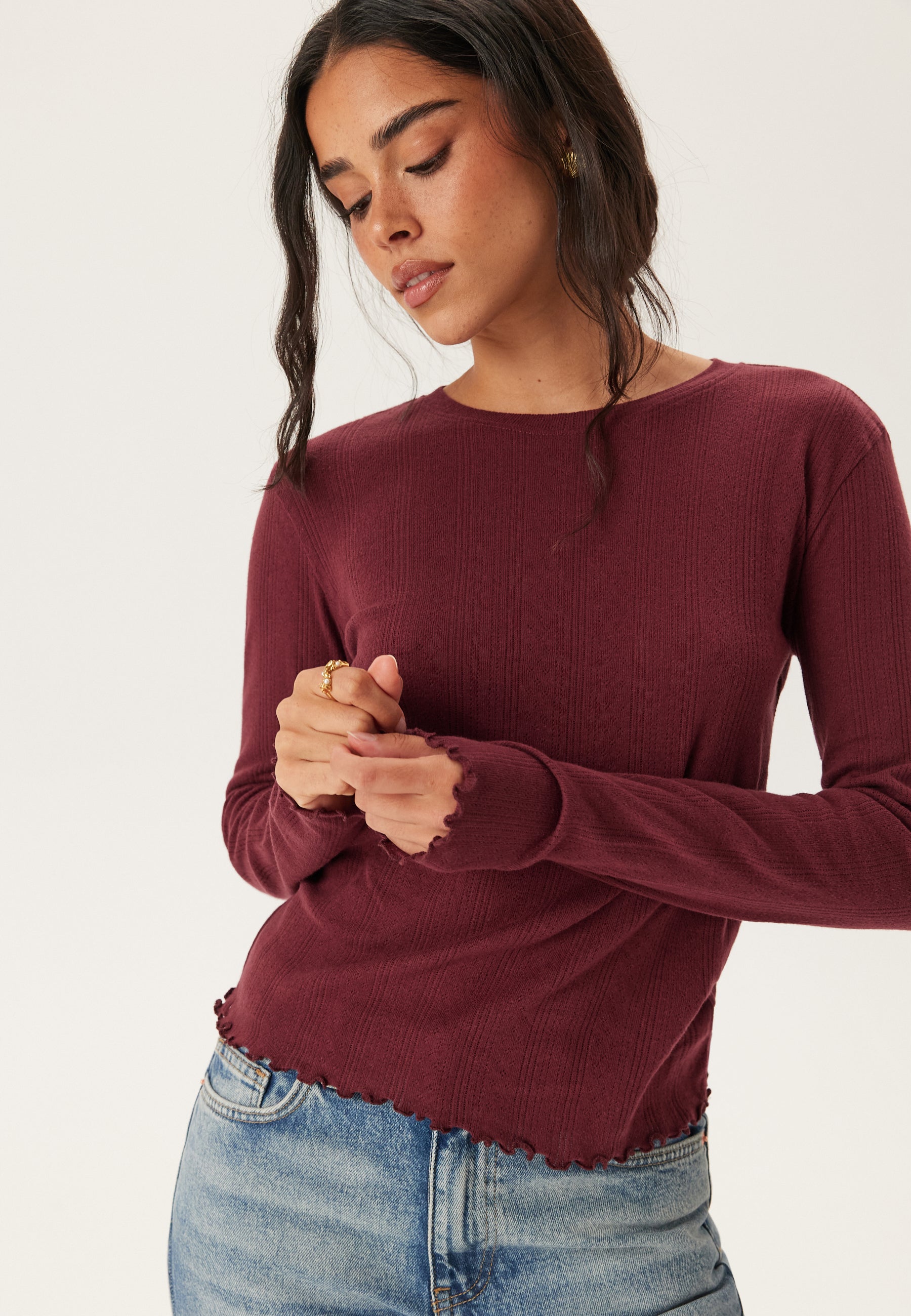 Pieces Pcmarie Ls O-neck Poin Top