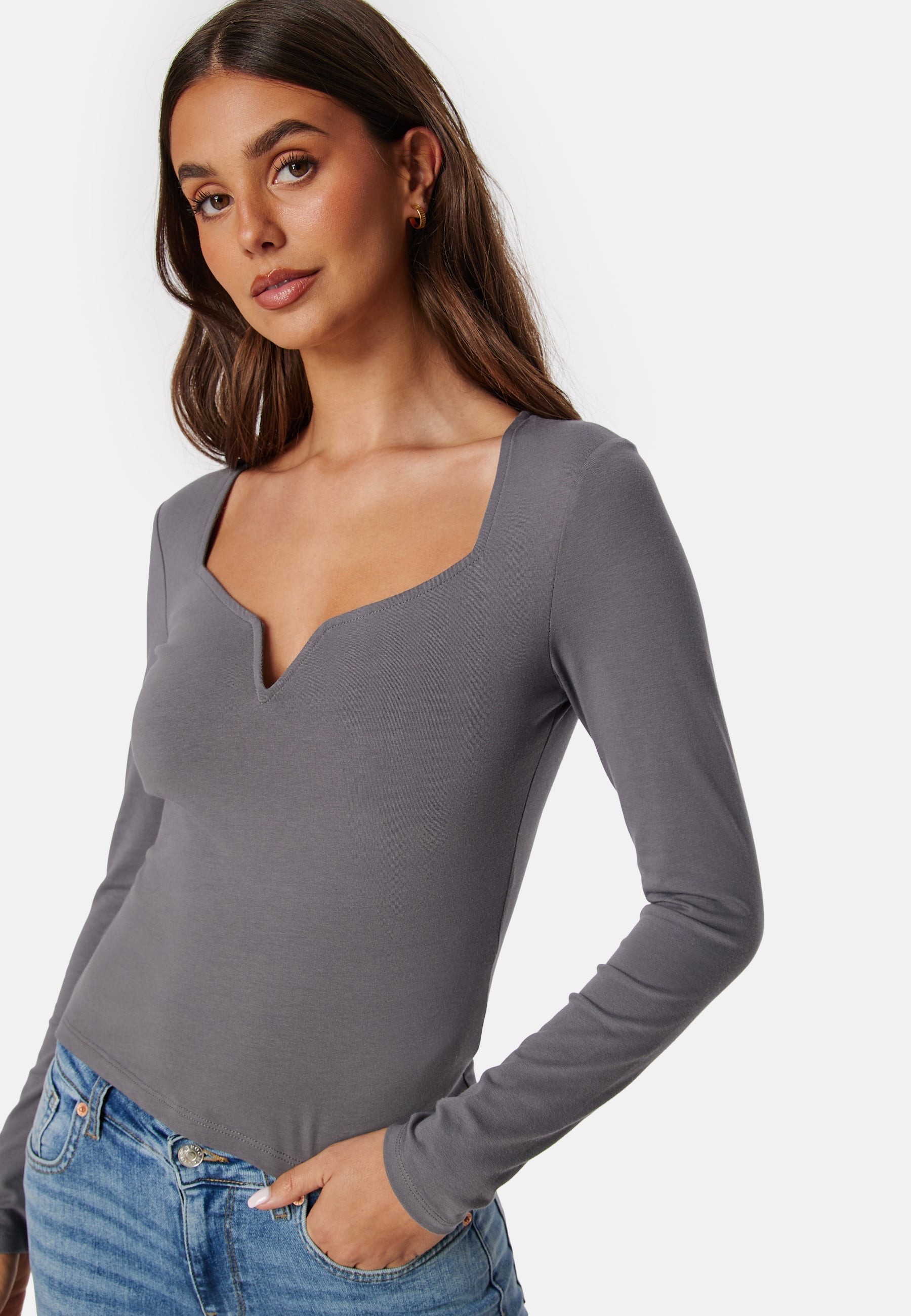 BUBBLEROOM Square V-neck Long Sleeve Top