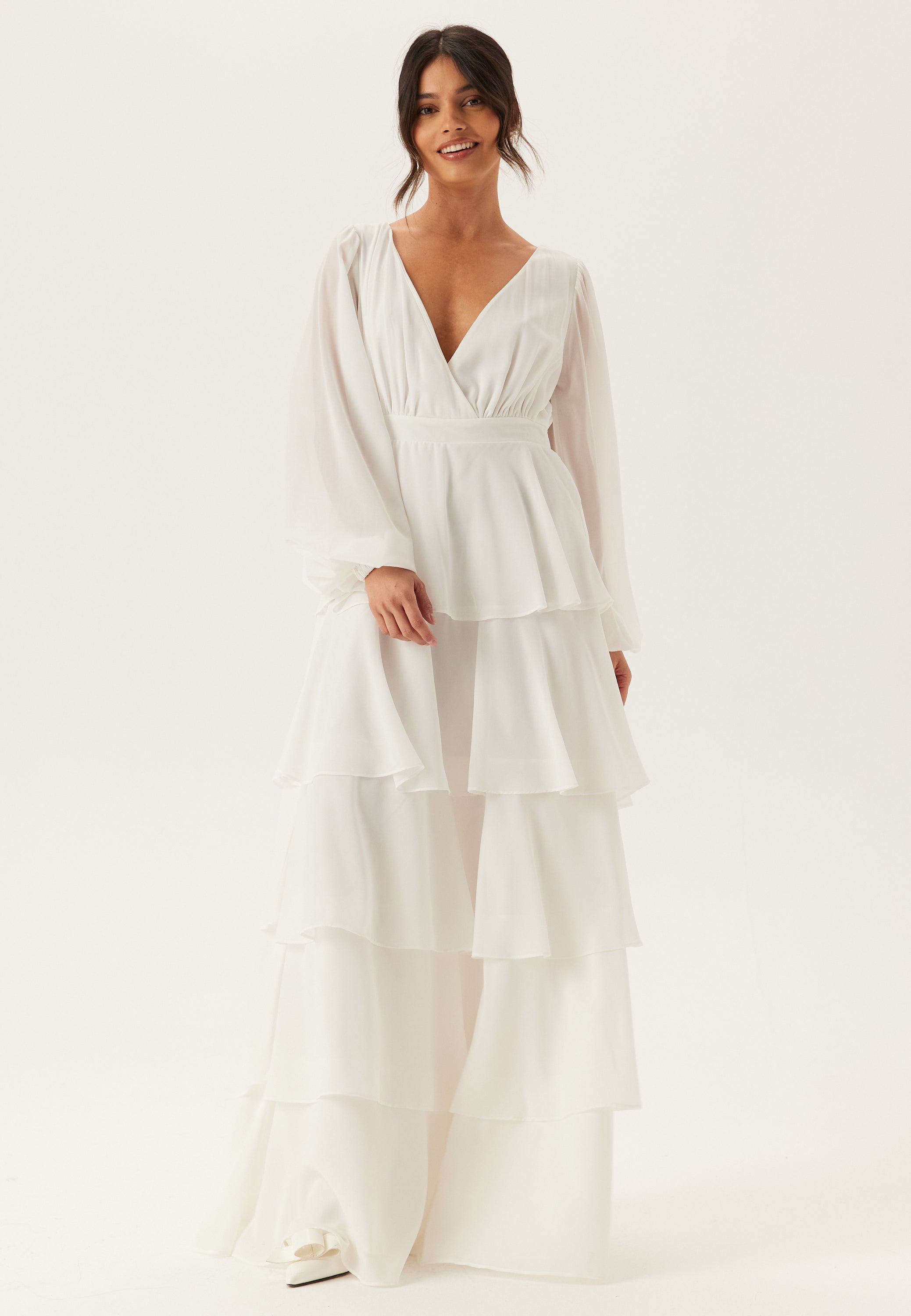 Goddiva Long Sleeve Tiered Maxi Dress