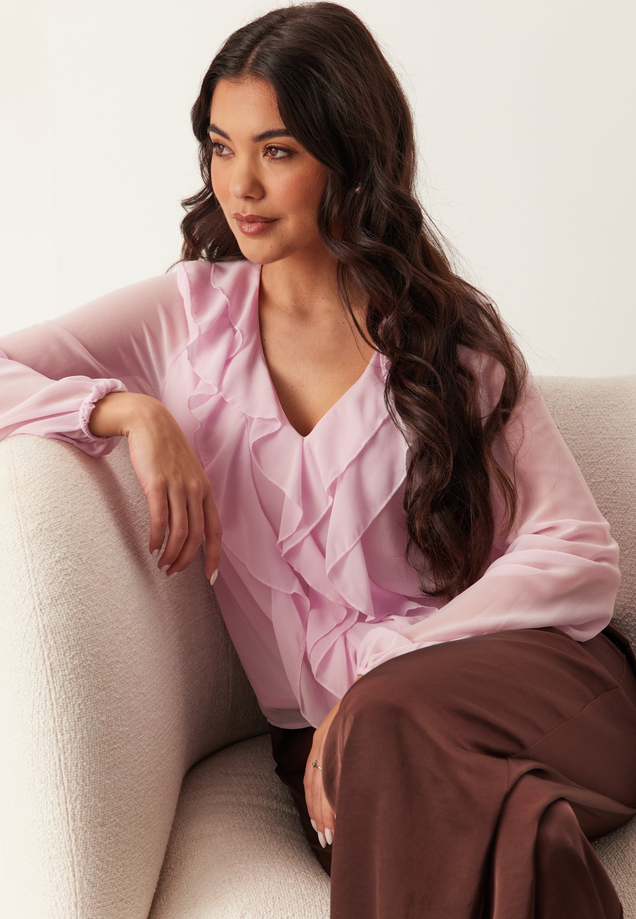 VILA Viane L/S V-NECK FRILL TOP V-N