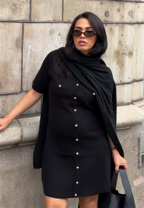 BUBBLEROOM Knitted Gold Button Dress