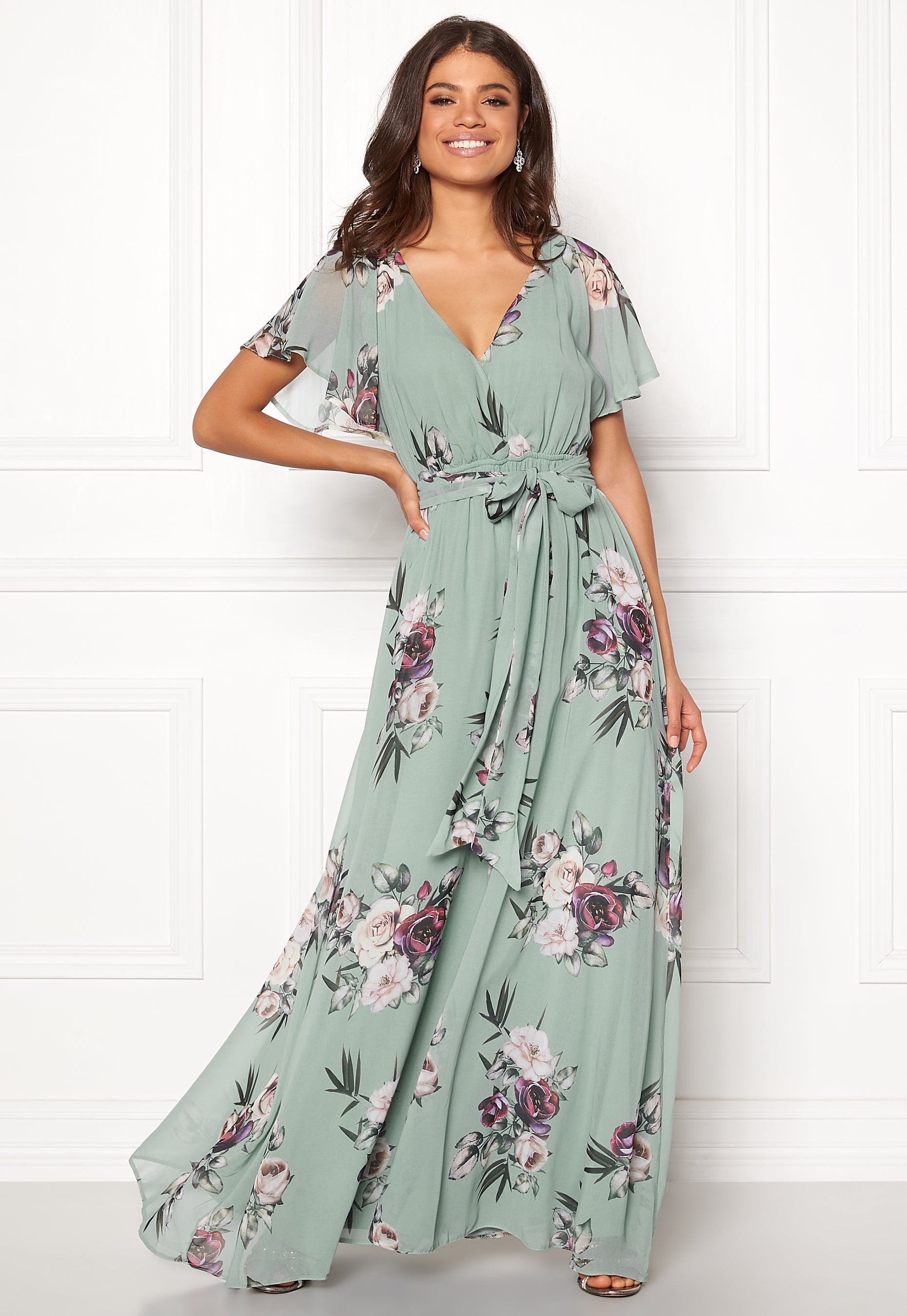 Goddiva Flutter Floral Maxi Dress