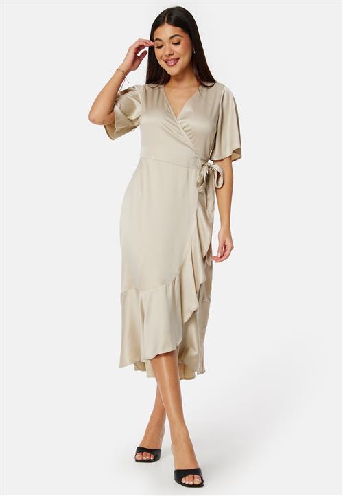Bubbleroom Occasion Frill Wrap Satin Midi Dress