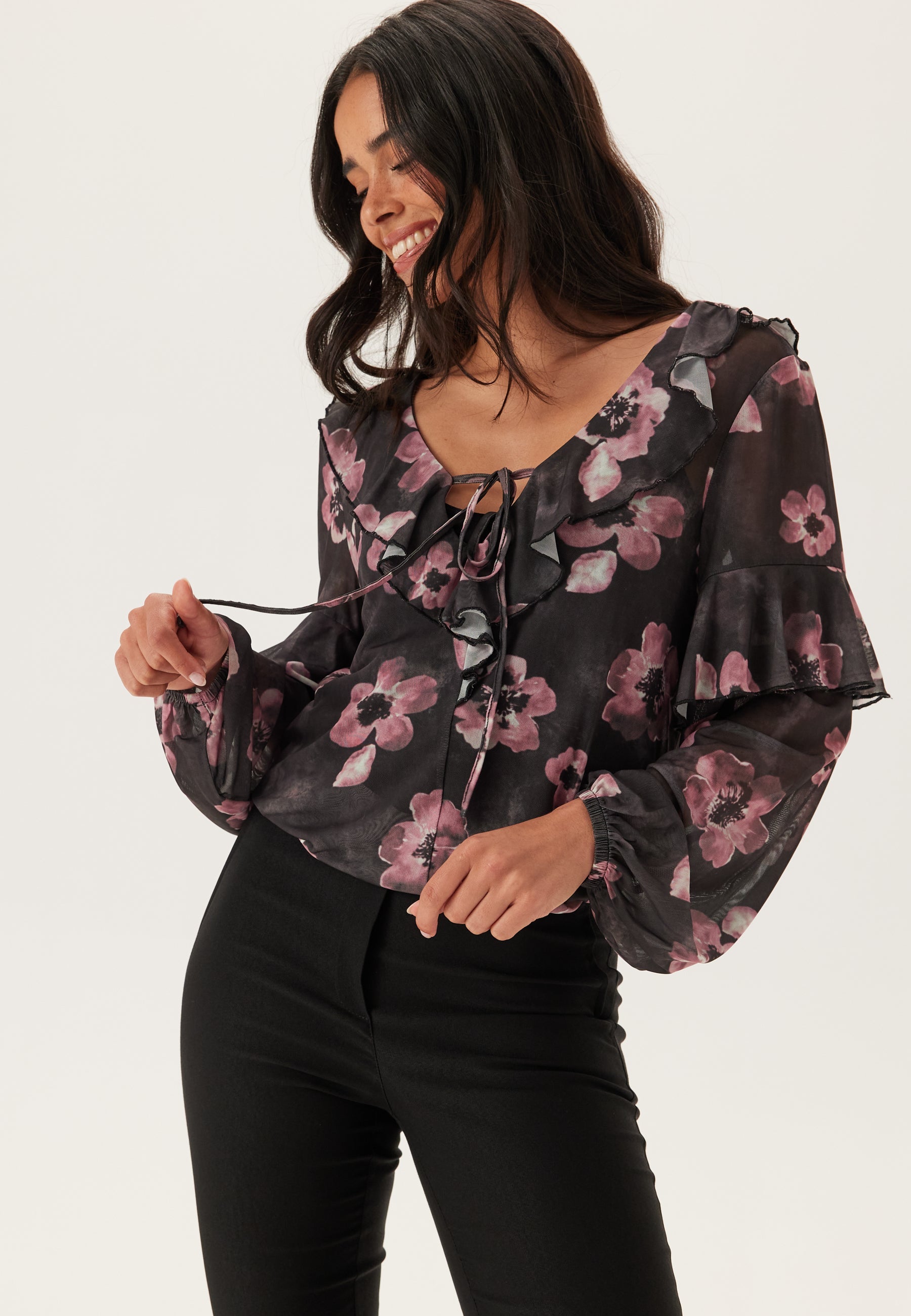 Happy Holly Mesh Frill Top