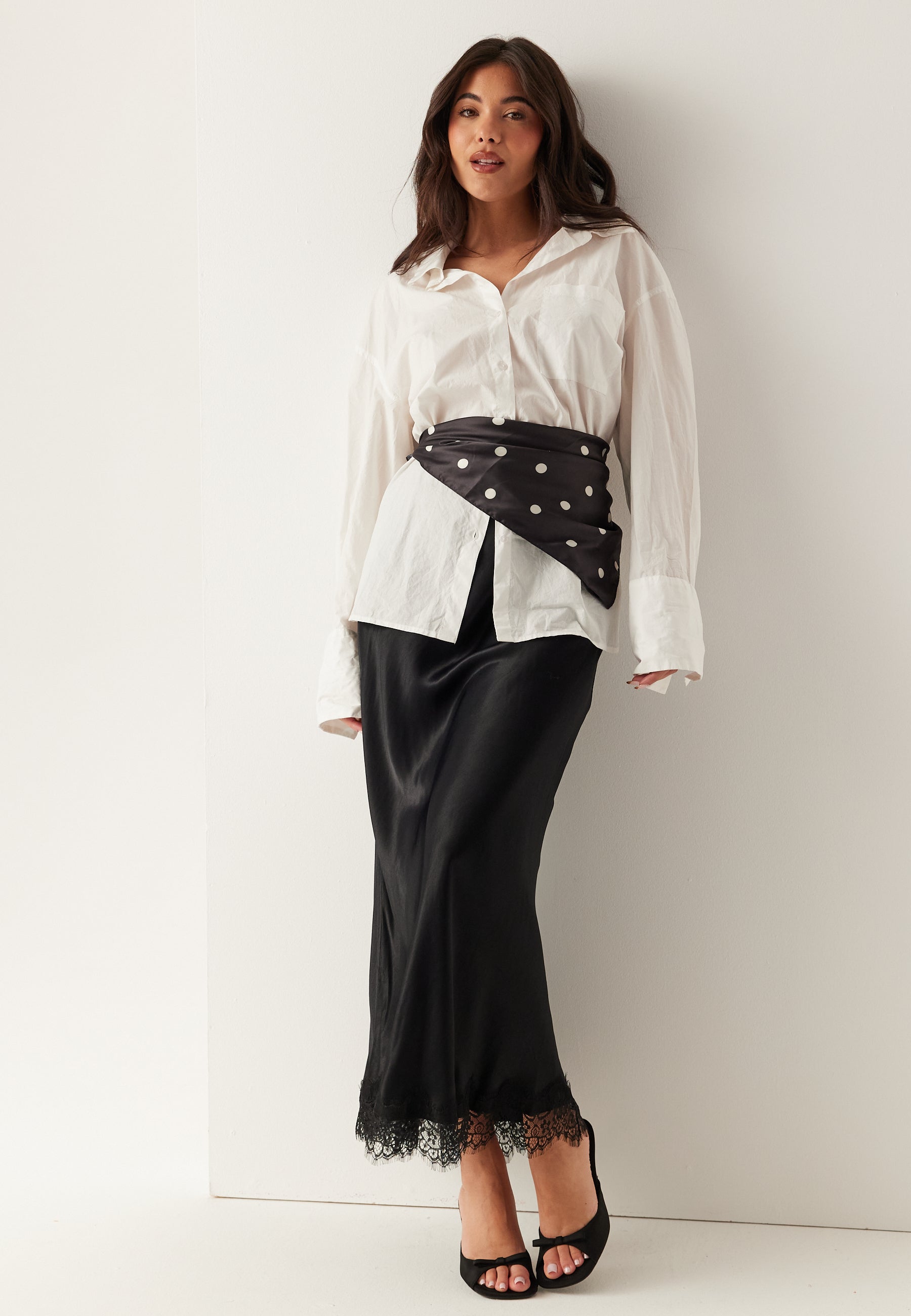 BUBBLEROOM Viscose Satin Lace Skirt