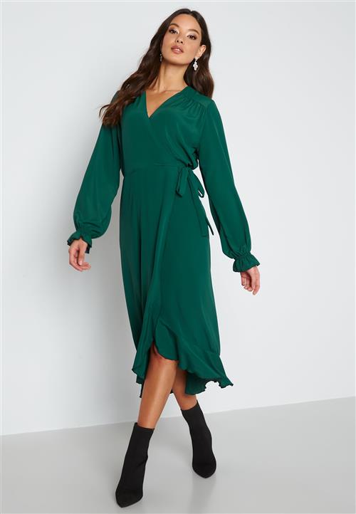 John Zack Long Sleeve Wrap Frill Dress
