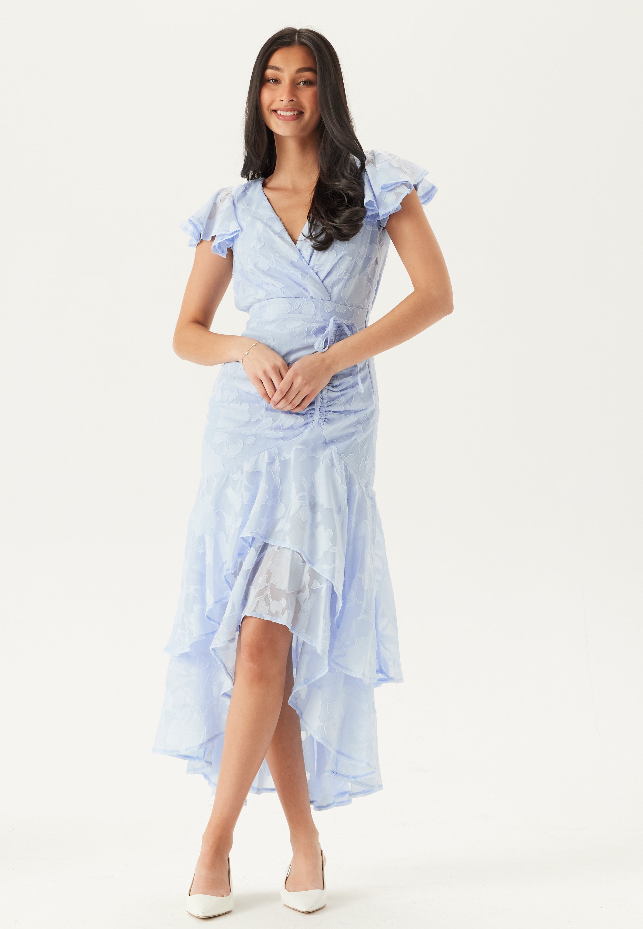 Goddiva Chiffon Flutter High Low Dress