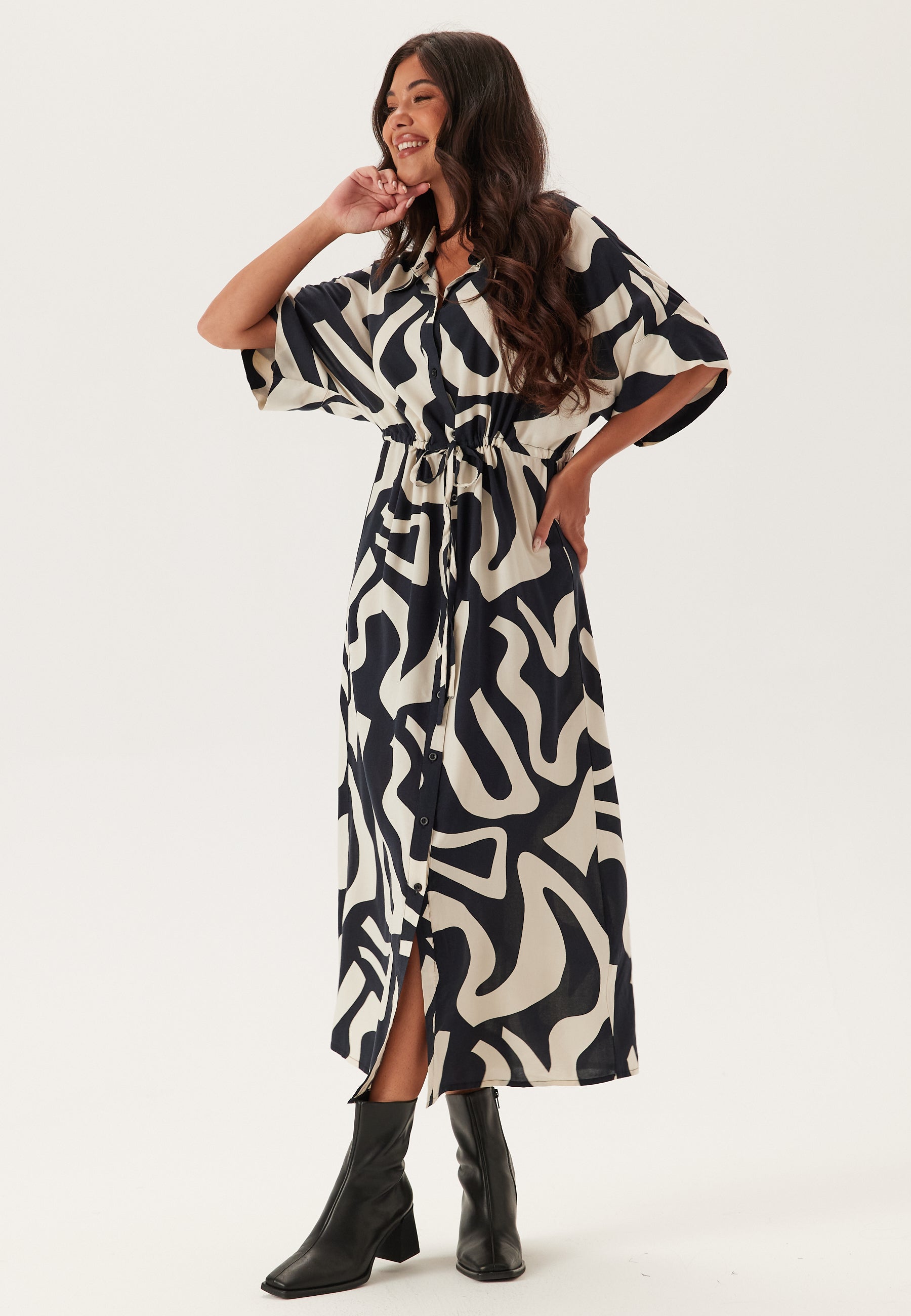 BUBBLEROOM Drawstring Viscose Shirt Dress