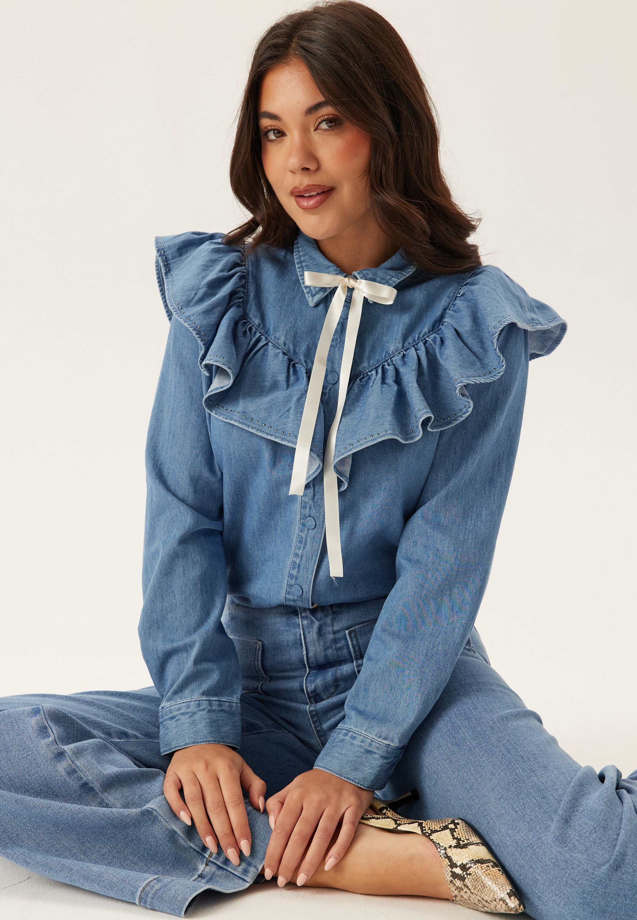 ONLY Onlindigo Frill Stud L/S DNM S