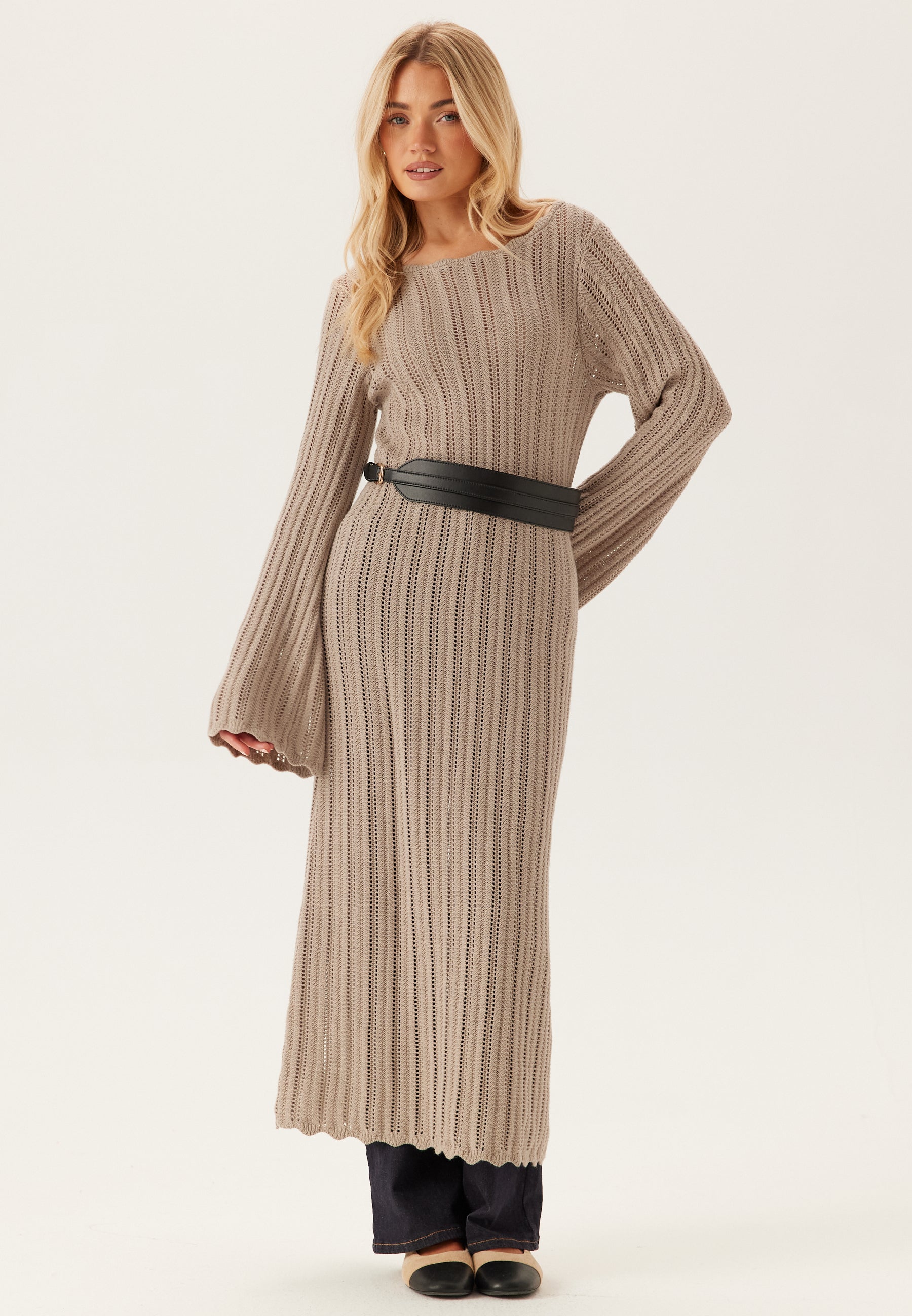 BUBBLEROOM Boat Neck Structure Knitted Dress