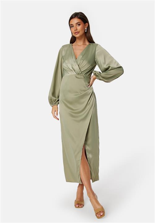 Bubbleroom Occasion L/S wrap satin midi dress