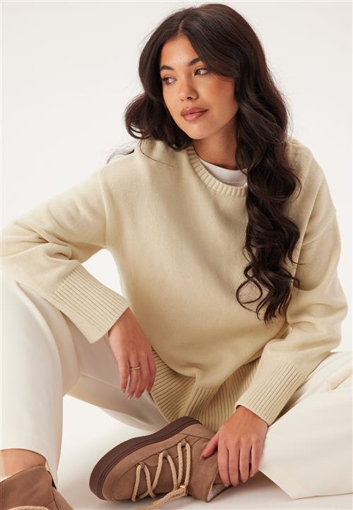 Pieces Pcava Ls O-neck Slit Knit