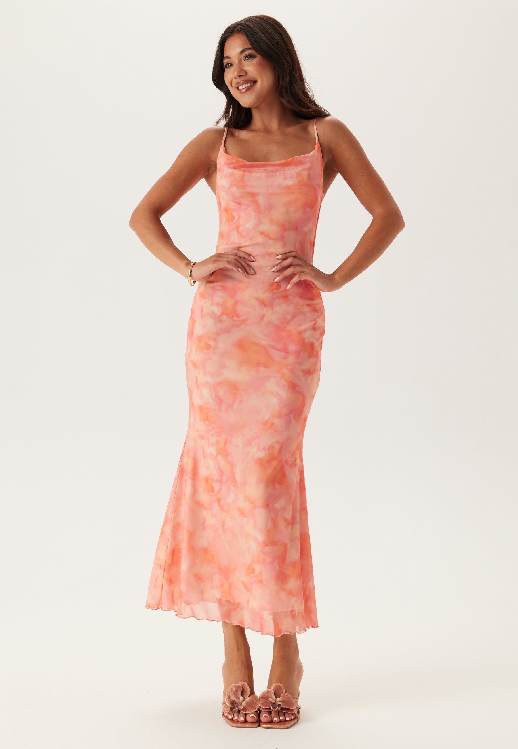BUBBLEROOM OCCASION Cowl Neck Mesh Dress