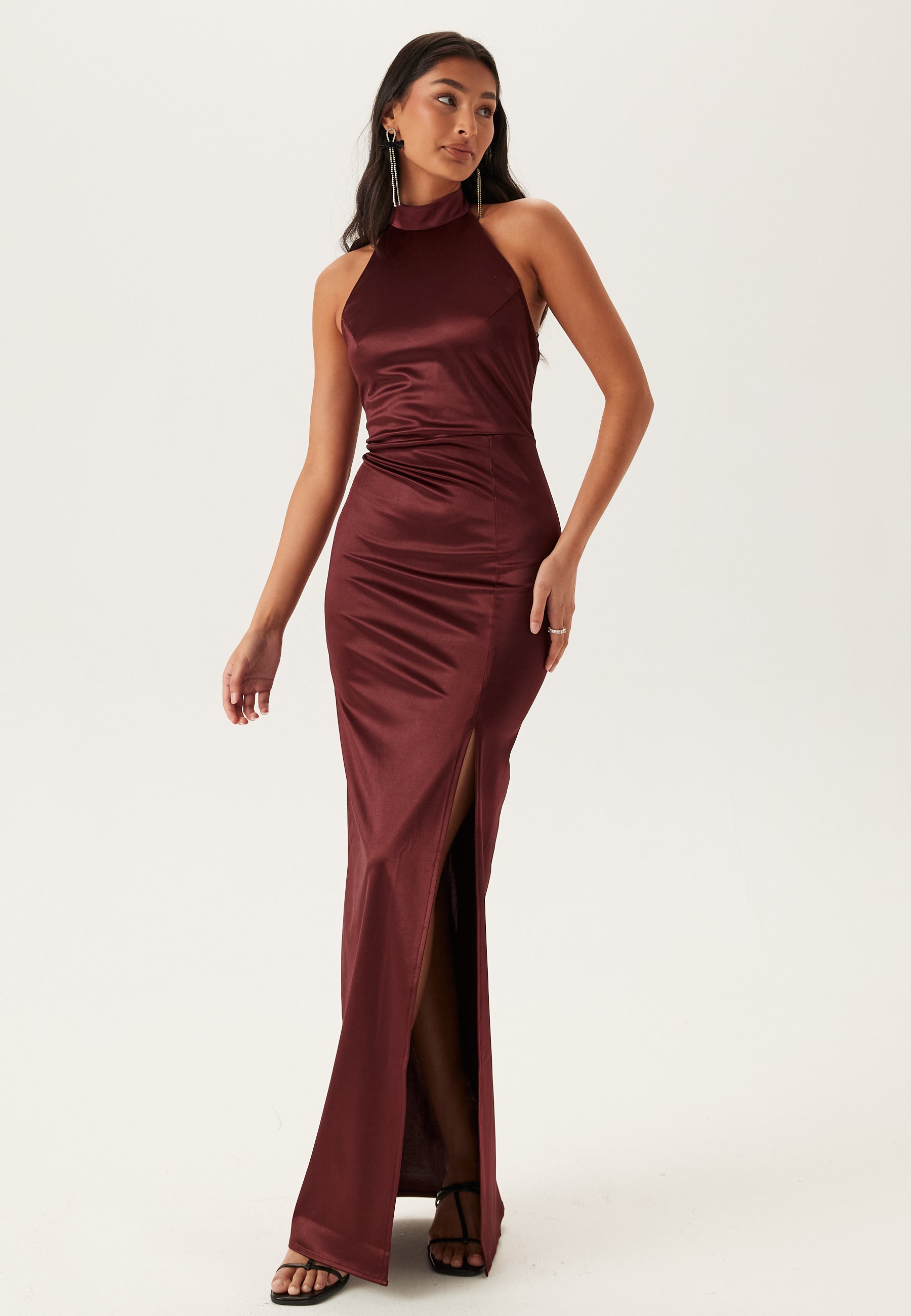 Bubbleroom Occasion Stretch Satin Halterneck Gown