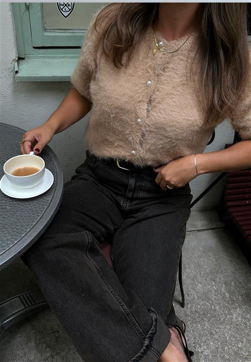 BUBBLEROOM Short Sleeve Fluffy Knitted Cardigan