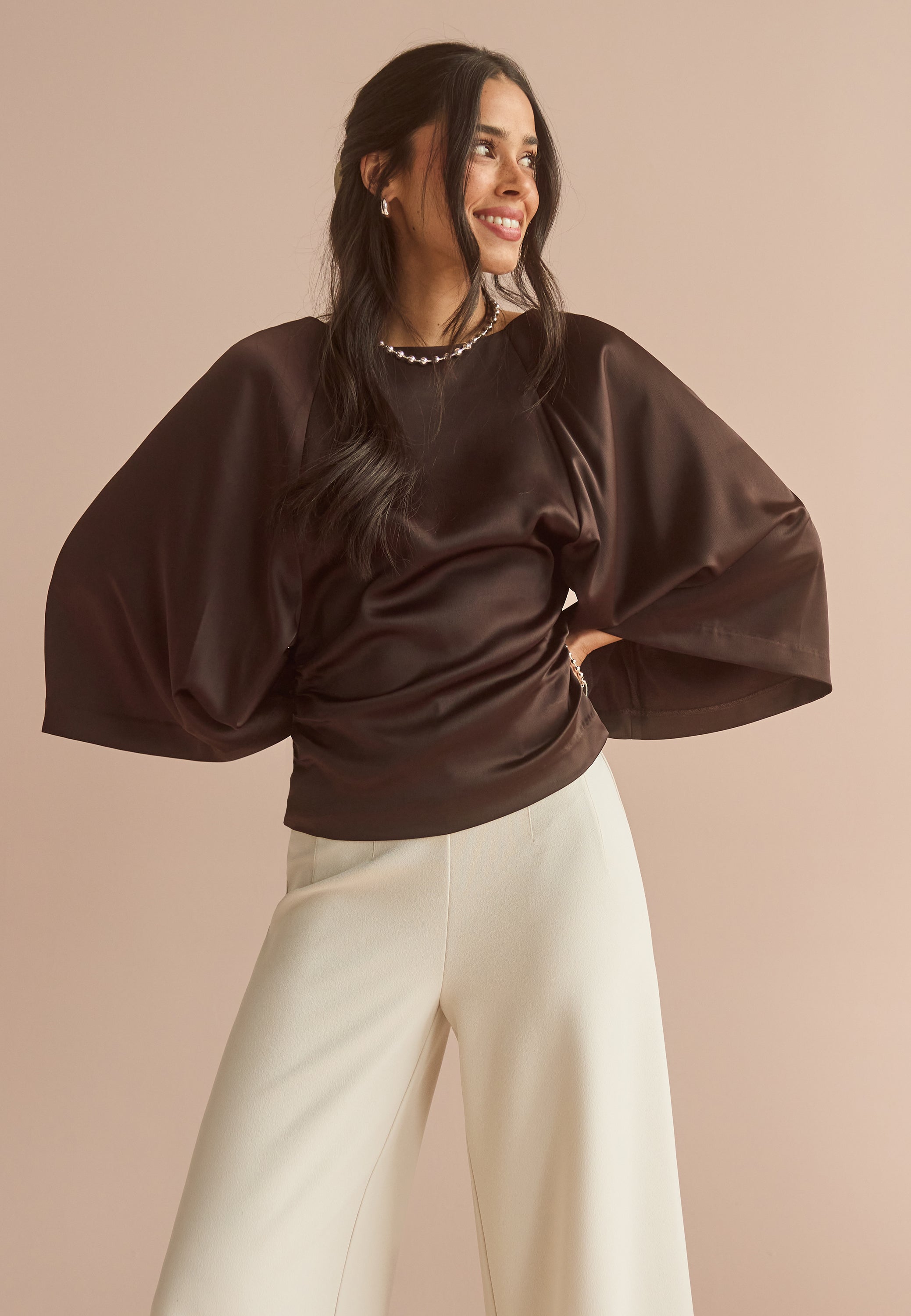Bubbleroom Occasion Wide Sleeve Satin Blouse