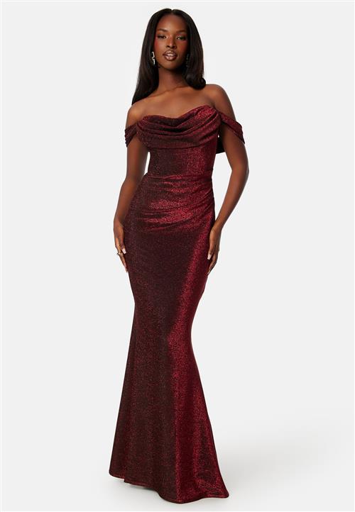 Goddiva Glitter Off Shoulder Maxi Dress