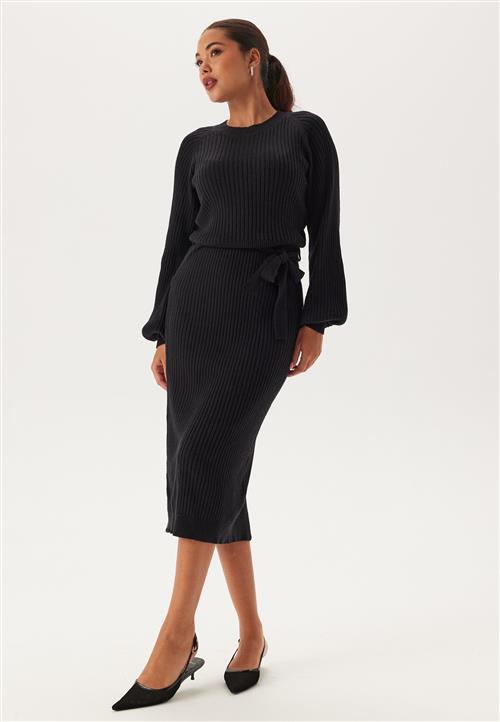 BUBBLEROOM Round Neck Rib Knitted Midi Dress