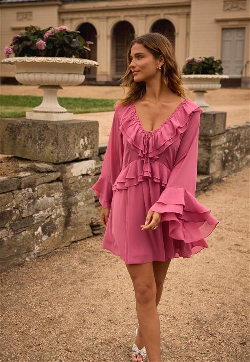 Bubbleroom Occasion Trumpet Sleeve Frill Short Dress