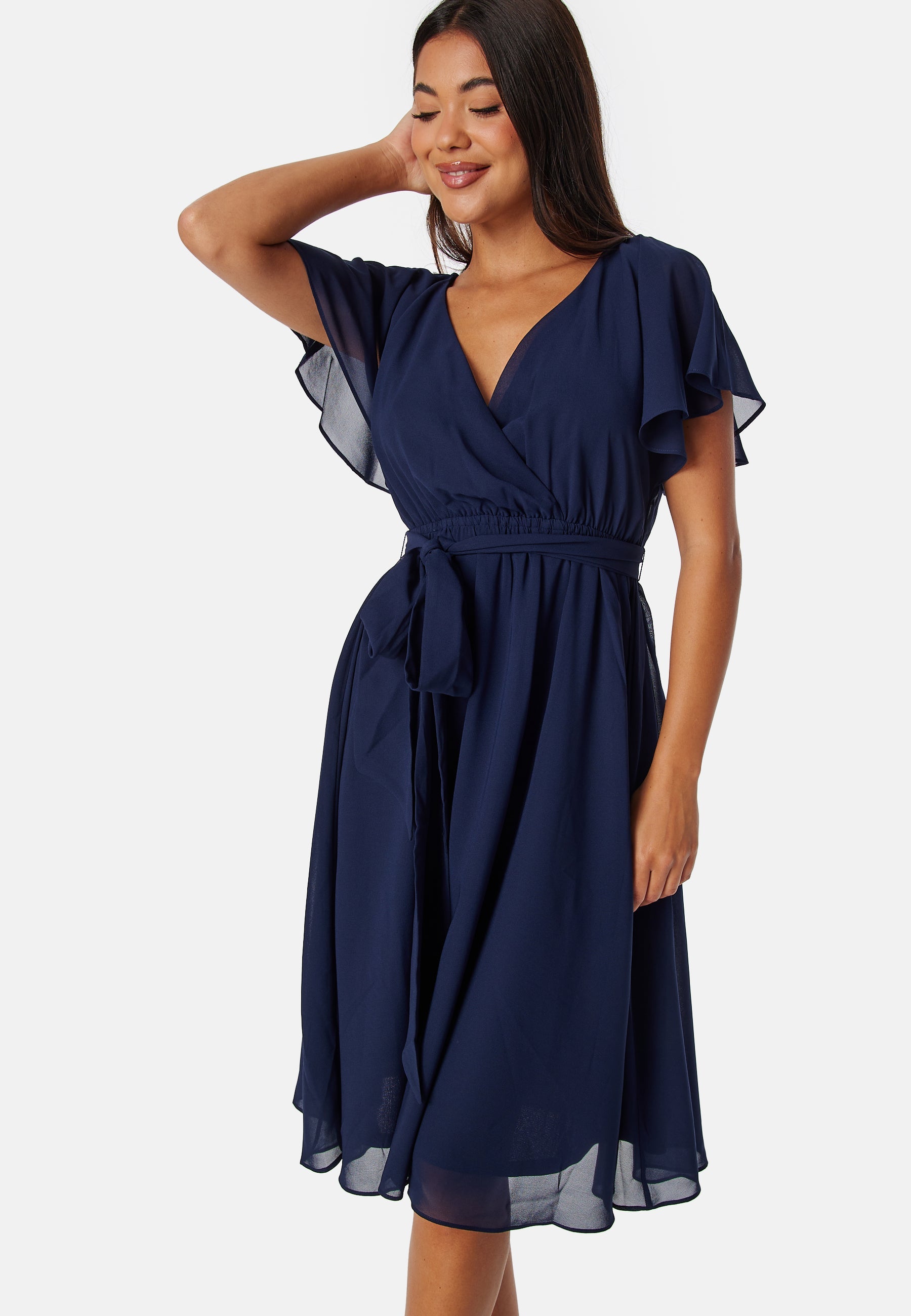 Goddiva Flutter Chiffon Midi Dress