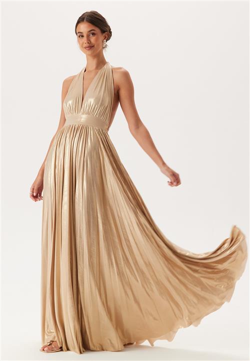 Goddiva Deep V Neck Metallic Dress