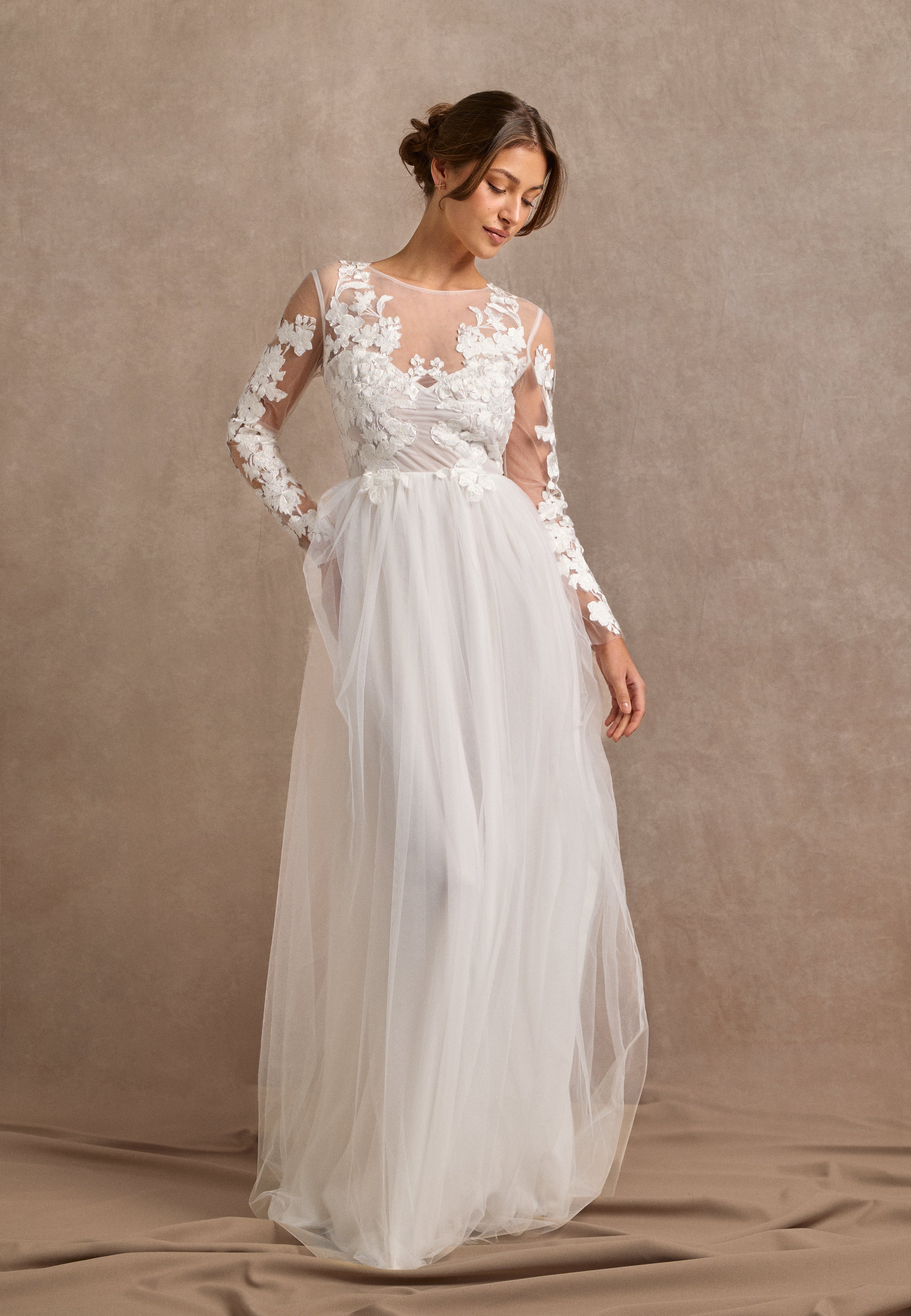 Bubbleroom Occasion Floral Embroidered Tulle Wedding Gown